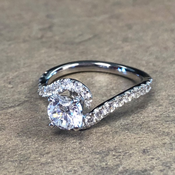14K White Gold Bypass Diamond Accent Engagement Ring